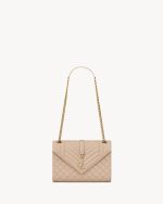 YSL Envelope Medium in Quilted Grain De Poudre Embossed Leather